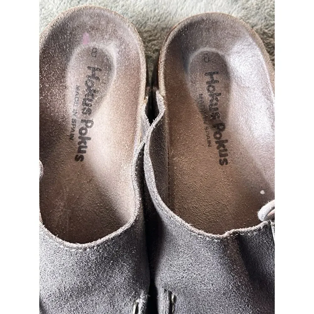 Hokus Pokus Gray Suede Lace Up Clog Mules Women’s 8 Cork Made in Spain